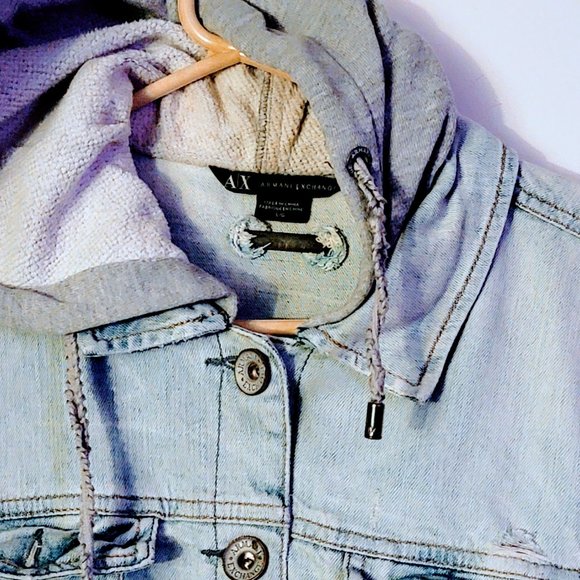 🌻 Armani Exchange 🌻 Large 🌻 Hooded Jean Sweater Jacket 🌻 Lightweight 🌻 - Picture 6 of 15